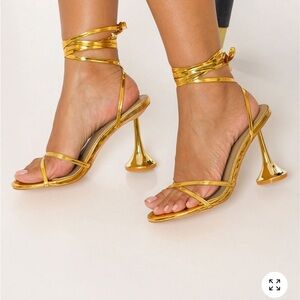 Fashion Nova Gold Strappy Heels size 10 New Authentic